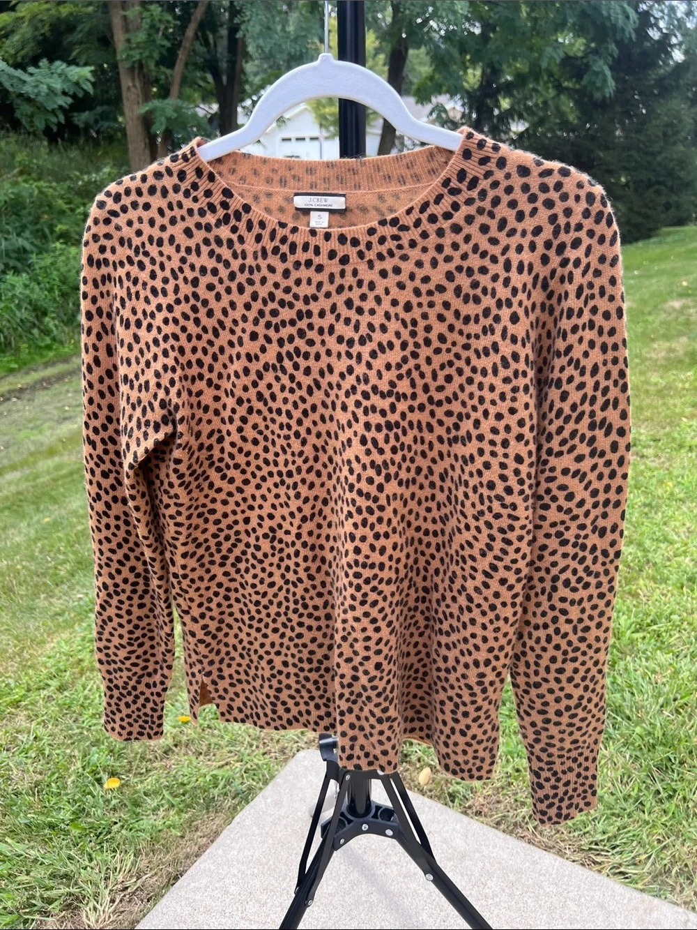 J. Crew Soft 100% Cashmere Lux Crewneck Sweater Leopard Dot